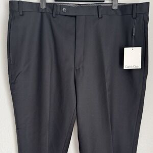 Calvin Klein Men Black Slim-Fit Flat-Front Wool Suit Trousers Dress Pant 40W 32L